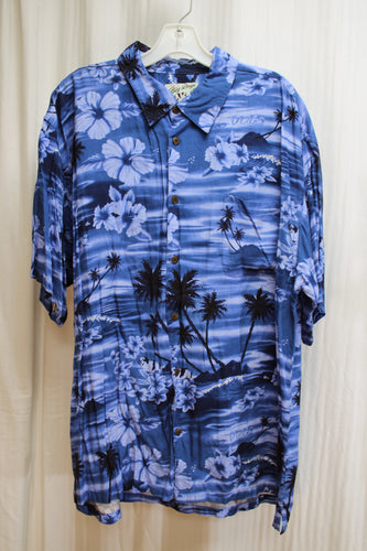 Men's Vintage - Big Dogs - Blue Tropical Print Hawaiian Shirt - Size XL