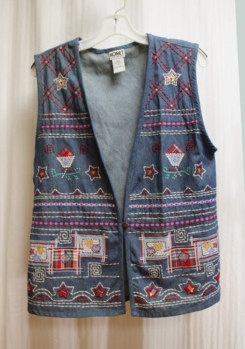 Vintage - Koret City Blues - Chambray Embroidered & Applique Americana Vest - Size S