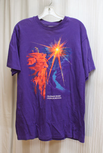 Vintage Single Stitch - Purple w/ Bright Puff Graphic- Colorado River, Laughlin, Nevada- Purple T-Shirt - Size L
