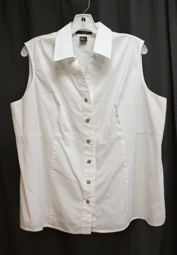 Autograph Women - White Sleeveless, Button Front Shirt w/ White on White Embroidered Back - Size 1X
