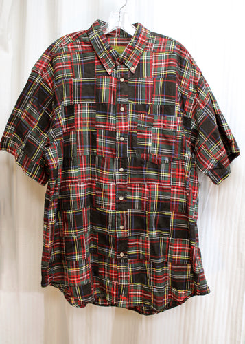 Vintage Men's - Evergreen - Plaid Flannel Patchwork Short Sleeve Button Down Shirt - Size XLL