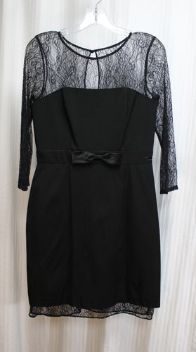 Aiden, Aiden Mattox - Black Classic Vintage Inspired 3/4th Lace Sleeve & Lace Hem Detailing w/ Waist Bow - Size 4