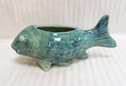 Vintage - Maxcera- Salmon Trula - Ceramic Blue Green Fish Planter -  11.5