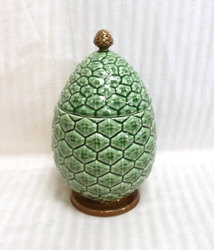 Bordallo Pinheiro, Portugal - Ceramic Pinecone Cannister / Jar w/ Lid - 9.5