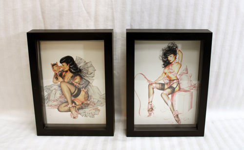 Set of Two- 2005 Olivia De Berardinis - Framed Shadowbox Pinup Art Postcards 