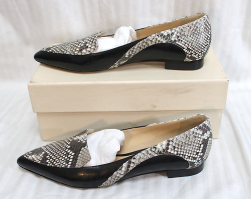 Women's- Alexandre Birman - Pointed Toe Black Leather & Snakeskin (Python) Flat Shoes - Size Euro 40 (US 9-9.5)