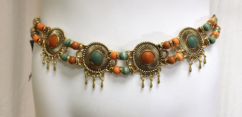 The Avenue Collection - Gold Toned Chain Folk/Boho Belt w/ Wooden Beads - Size 23