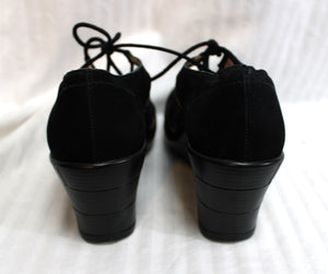 ABeo Bio System -Black Suede Lace Up Platform  Wedge Leather Comfort Shoe - Size 7  (Unworn Condition)