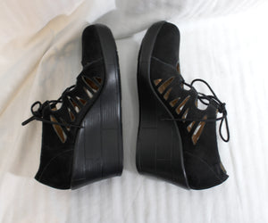 ABeo Bio System -Black Suede Lace Up Platform  Wedge Leather Comfort Shoe - Size 7  (Unworn Condition)