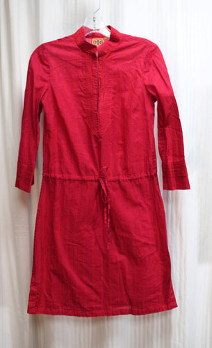 Tory Burch -Lightweight  Red & Purple 3/4th Sleeve Drawstring Waist Short Tunic Dress/Cover Up - Size 4