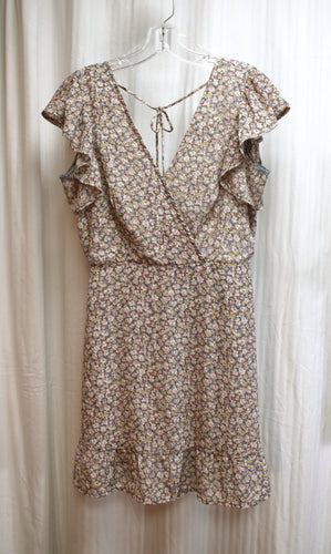 Bohme - Gray Floral Deep V Back Ruffle Mini Dress - Size M