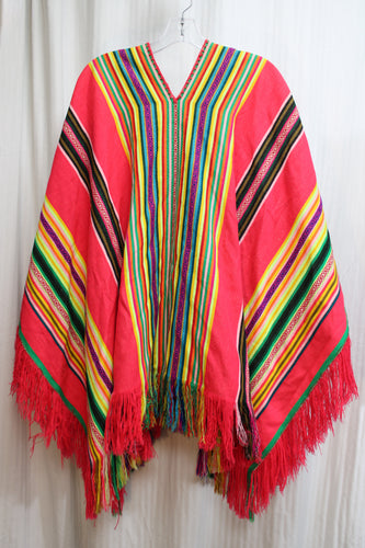 Vintage - Bright Strip Woven Textile Poncho - Size L (Approx)