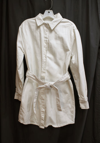 Avec Les Filles - White Long, Sleeve Denim Tie Waist, Shirt Mini Dress - Size S