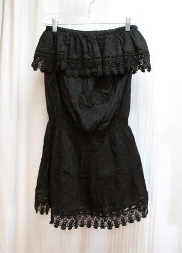 Melissa Odabash - Black Strapless Elastic Waist Mini Dress ? Cover Up w/ Embroidered Lace Trim - Size M (w/ TAG)
