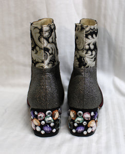 Bettye Muller - "Cyd" Patchwork Boho Boots w/ Jeweled Chunky Heels - Size 9