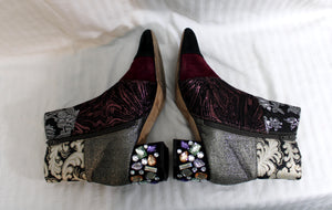 Bettye Muller - "Cyd" Patchwork Boho Boots w/ Jeweled Chunky Heels - Size 9