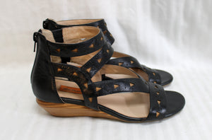 Miz Mooz - Black & Tan, Leather Caged Back Zip Sandal - Size 6