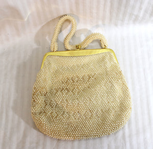 Vintage - Lumured Caviar Beaded Purse w/ Rhinestone Clasp