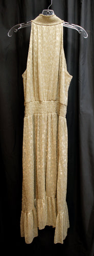 MSK - Metallic Gold Thread w/ Subtle Metallic Circles, Sleeveless High Neck Elastic Waist Dress - Size M