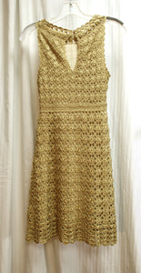 Diane Von Furstenberg - "Adie" Gold w/ Metallic Fleck Crocheted, Sleeveless Short Dress   - Size S