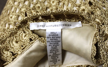 Load image into Gallery viewer, Diane Von Furstenberg - &quot;Adie&quot; Gold w/ Metallic Fleck Crocheted, Sleeveless Short Dress   - Size S