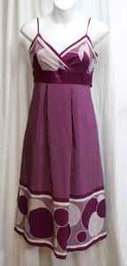Ted Baker - Purple Circle & Polka Dot, Adjustable Spaghetti Strap Satin Tie Back Belt Midi Dress - Size 2