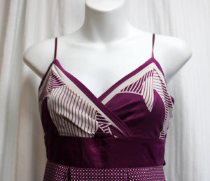 Ted Baker - Purple Circle & Polka Dot, Adjustable Spaghetti Strap Satin Tie Back Belt Midi Dress - Size 2