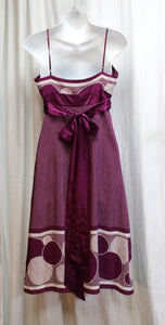 Ted Baker - Purple Circle & Polka Dot, Adjustable Spaghetti Strap Satin Tie Back Belt Midi Dress - Size 2