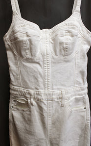 Guess- "Vanna" White Denim, Adjustable Spaghetti Strap Corset Top Stretch Jumpsuit - Size XS (w/ Tags)