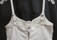 Load image into Gallery viewer, Guess- &quot;Vanna&quot; White Denim, Adjustable Spaghetti Strap Corset Top Stretch Jumpsuit - Size XS (w/ Tags)