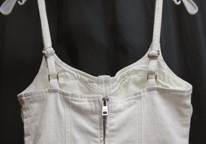 Guess- "Vanna" White Denim, Adjustable Spaghetti Strap Corset Top Stretch Jumpsuit - Size XS (w/ Tags)