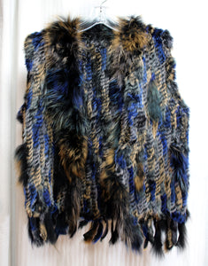 Multicolor Blue & Brown Rabbit Fur  Vest - Size M (see Measurements) (w/ Tag)