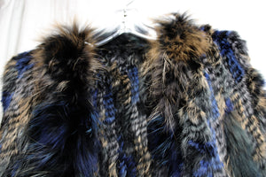 Multicolor Blue & Brown Rabbit Fur  Vest - Size M (see Measurements) (w/ Tag)