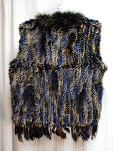 Multicolor Blue & Brown Rabbit Fur  Vest - Size M (see Measurements) (w/ Tag)