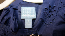 Load image into Gallery viewer, Rabbit Rabbit Rabbit - Navy Eyelet Lace w/ Front &amp; Ruffle Butterfly Sleeve Dress - Size 8
