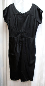 Vintage 1950's- Ricci Originals - Black Satin Dress w/ Bow at Waist - See Measurements 30" Waist
