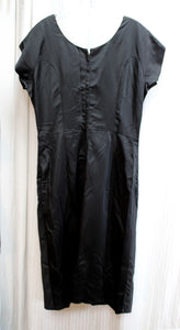 Vintage 1950's- Ricci Originals - Black Satin Dress w/ Bow at Waist - See Measurements 30" Waist