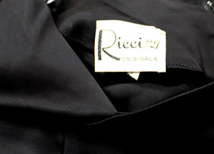 Vintage 1950's- Ricci Originals - Black Satin Dress w/ Bow at Waist - See Measurements 30" Waist