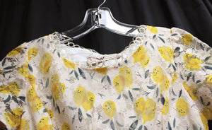 Vintage - Weilsiman - Lemon Print Lace, Tiered Ruffle Dress - Size M