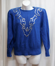 Load image into Gallery viewer, Vintage - Hand Beaded w/ Silver Beads, Blue Wool  Pullover Sweater  Size S/M (Approx_See Notes)
