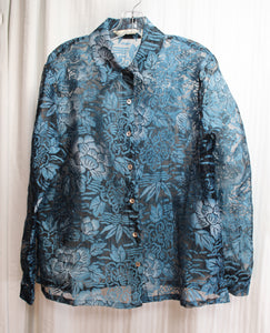French Laundry - Lightweight Blue Burnout Lace, Button Front Shirt - Size M