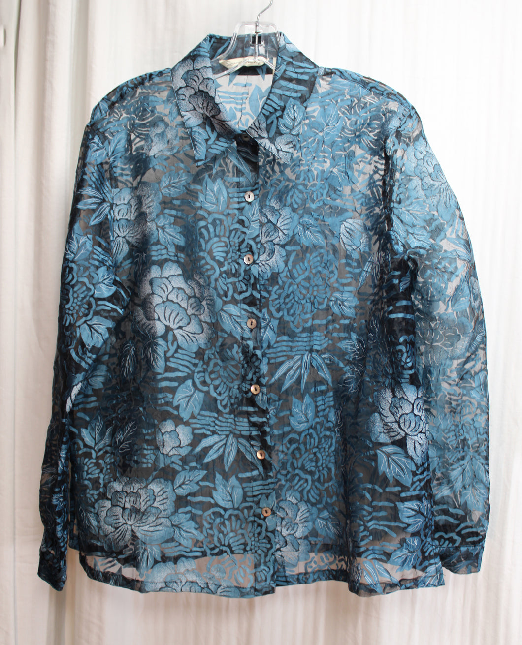 French Laundry - Lightweight Blue Burnout Lace, Button Front Shirt - Size M