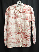 Load image into Gallery viewer, Liz Claiborne - White &amp; Red Toile Vintage Sailing Ships &amp; Settlers Design Button Front Cotton Shirt - Size 16