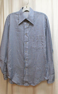 Men's Vintage - Van Heusen - Blue & White "Double Identity" Check Long Sleeve Button Front Shirt - Size 15/34 (See Measurements)