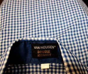 Men's Vintage - Van Heusen - Blue & White "Double Identity" Check Long Sleeve Button Front Shirt - Size 15/34 (See Measurements)