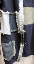 Load image into Gallery viewer, Art to Wear - Navy Fleece &amp; Denim Patchwork Cardigan (Jacket DIY) - Size L (approx.)