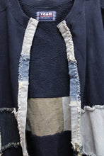 Load image into Gallery viewer, Art to Wear - Navy Fleece &amp; Denim Patchwork Cardigan (Jacket DIY) - Size L (approx.)