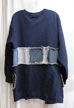 Load image into Gallery viewer, Art to Wear - Navy Fleece &amp; Denim Patchwork Cardigan (Jacket DIY) - Size L (approx.)