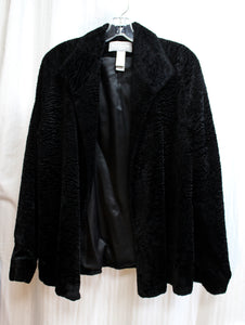 Liz Claiborne Collection - Black Textured Velvet Open Front Sweater Coat Jacket - Size 14
