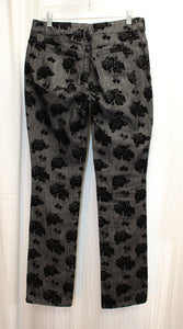 Chico's Platinum Denim - Black Velvet Flocked Rose Jeans - Size 0 (Size S - See Measurements)